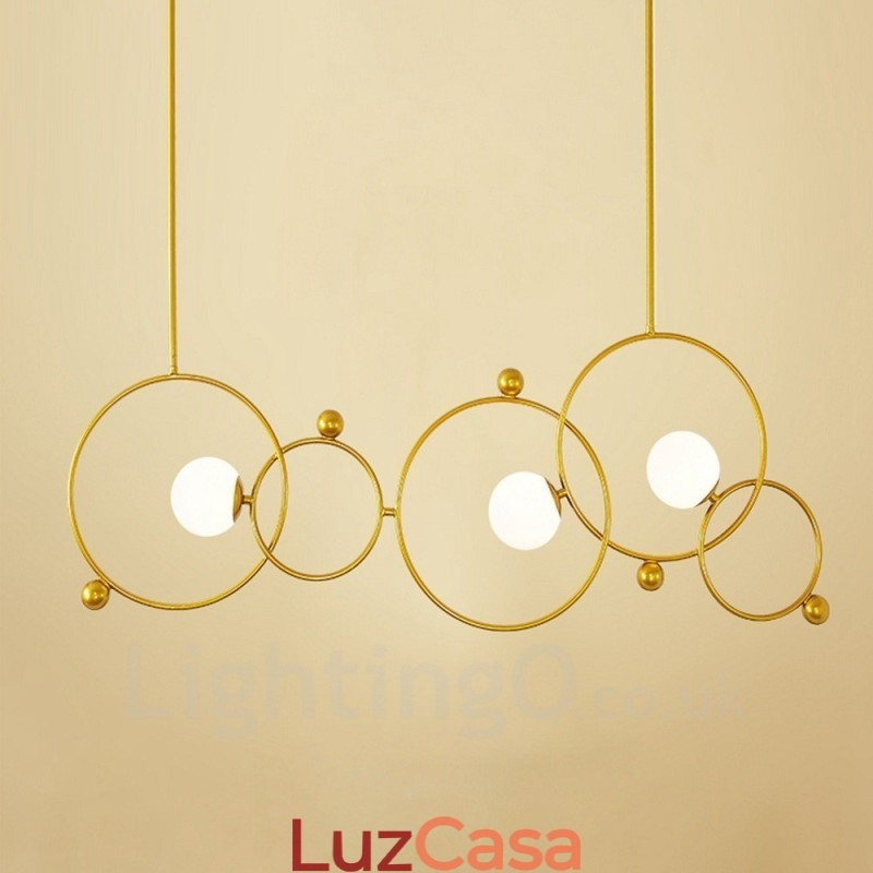 3 Luzes de Teto Contemporâneas Modernas Lustre de Cobre com Sombra de Vidro Bola Branca