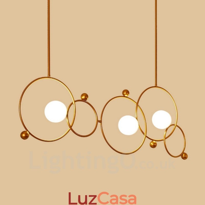 3 Luzes de Teto Contemporâneas Modernas Lustre de Cobre com Sombra de Vidro Bola Branca