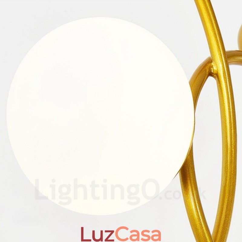 3 Luzes de Teto Contemporâneas Modernas Lustre de Cobre com Sombra de Vidro Bola Branca