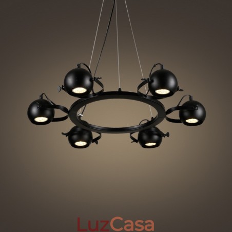 Luminária pendente de ferro preto retrô vintage de 6 luzes com abajures de bola de ferro preto Luminária pendente de ferro preto retrô vintage de 6 luzes com abajures de bola de ferro preto