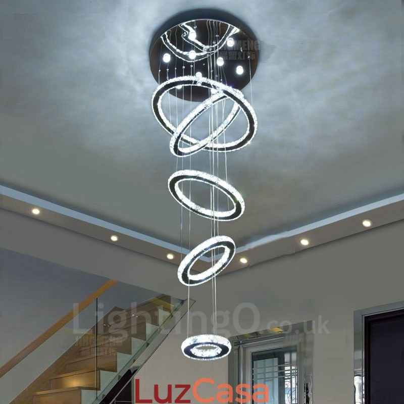 Regulável Wi Fi Smart Três Cores de Fonte de Luz 5 Anéis Moderno Cristal Teto Pendente Luz Lustre Interno