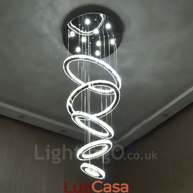 Regulável Wi Fi Smart Três Cores de Fonte de Luz 5 Anéis Moderno Cristal Teto Pendente Luz Lustre Interno