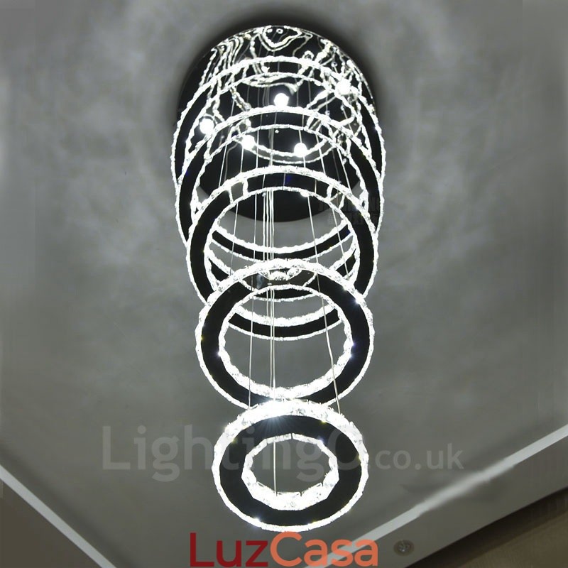 Regulável Wi Fi Smart Três Cores de Fonte de Luz 5 Anéis Moderno Cristal Teto Pendente Luz Lustre Interno