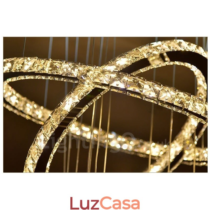 Regulável Wi Fi Smart Três Cores de Fonte de Luz 5 Anéis Moderno Cristal Teto Pendente Luz Lustre Interno