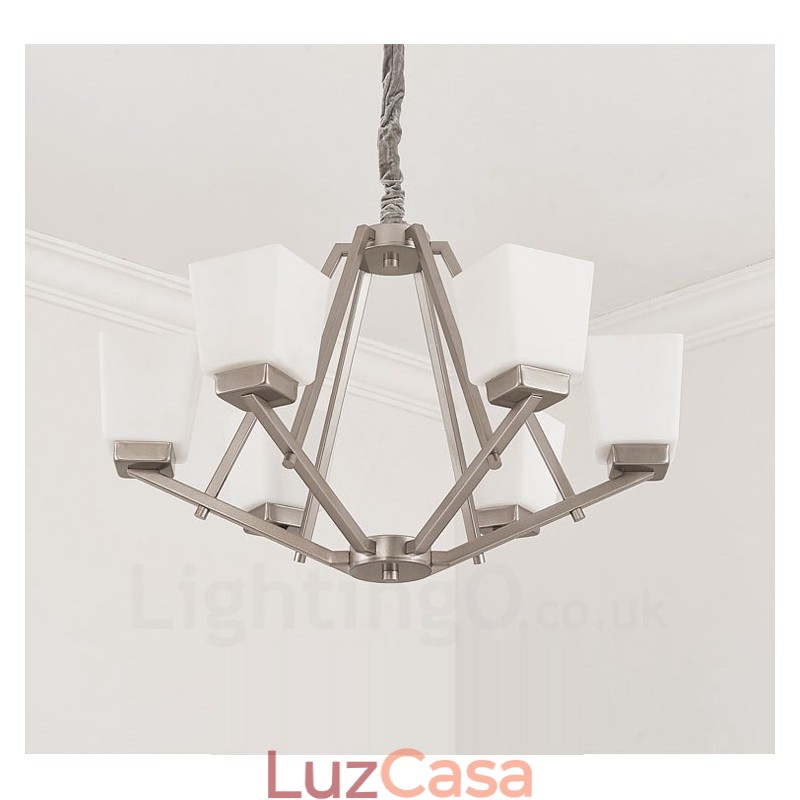 6 luzes cromadas pendentes luz interior lustre moderno casa pendurado iluminação lâmpadas luminárias com tons de vidro