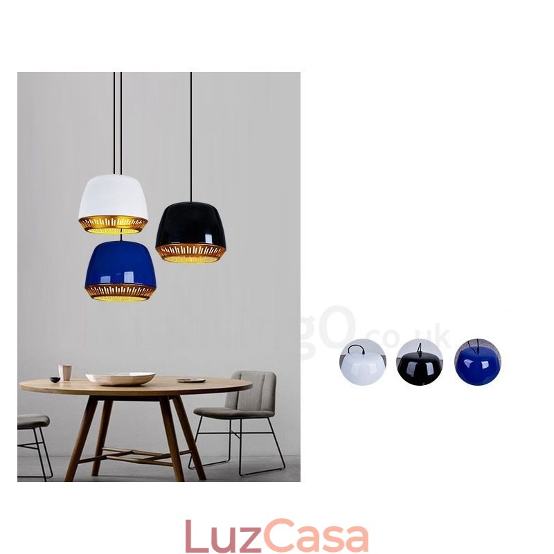 1 luz moderna contemporânea pendente com sombra preta, branca, vermelha e azul