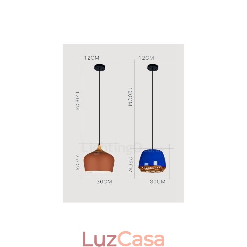 1 luz moderna contemporânea pendente com sombra preta, branca, vermelha e azul