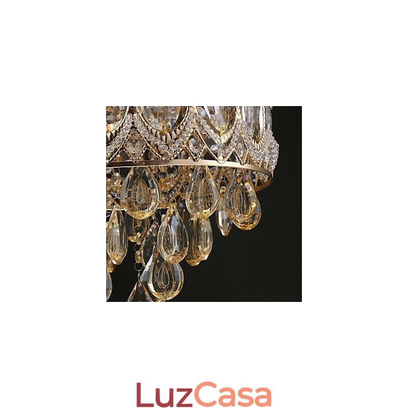 Lustre de Cristal Champagne Romântico Dourado