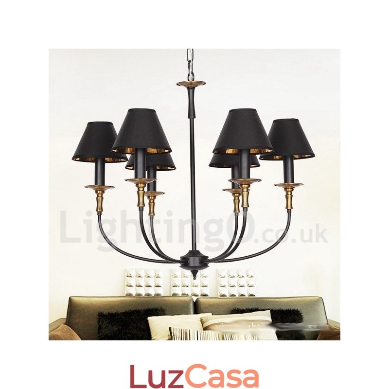 Lustre estilo vela contemporâneo retrô rústico de 6 luzes