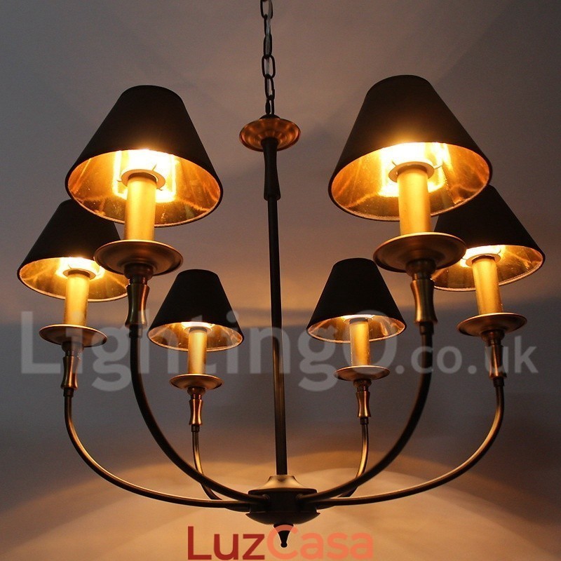 Lustre estilo vela contemporâneo retrô rústico de 6 luzes
