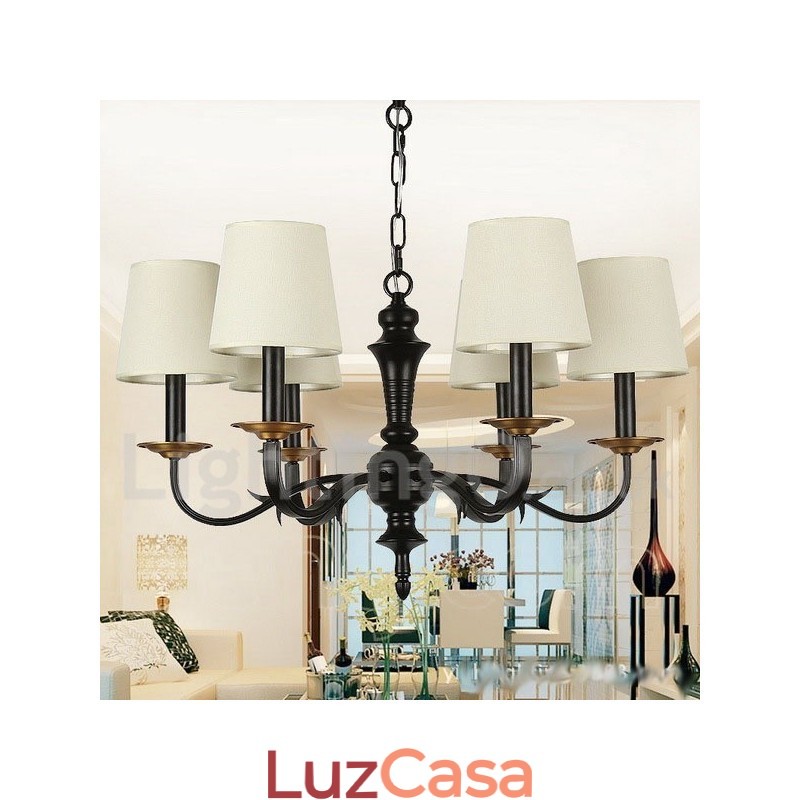 Lustre estilo vela retrô rústico de 6 luzes