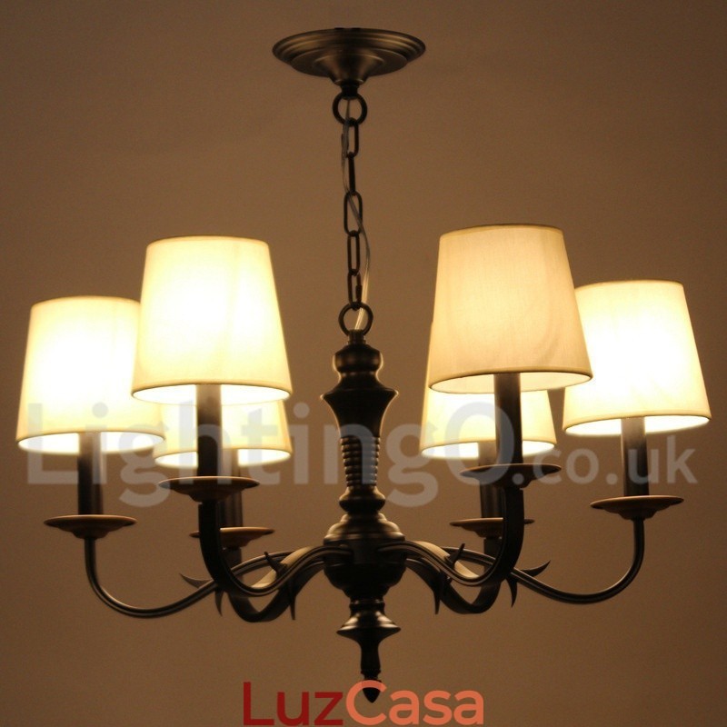 Lustre estilo vela retrô rústico de 6 luzes