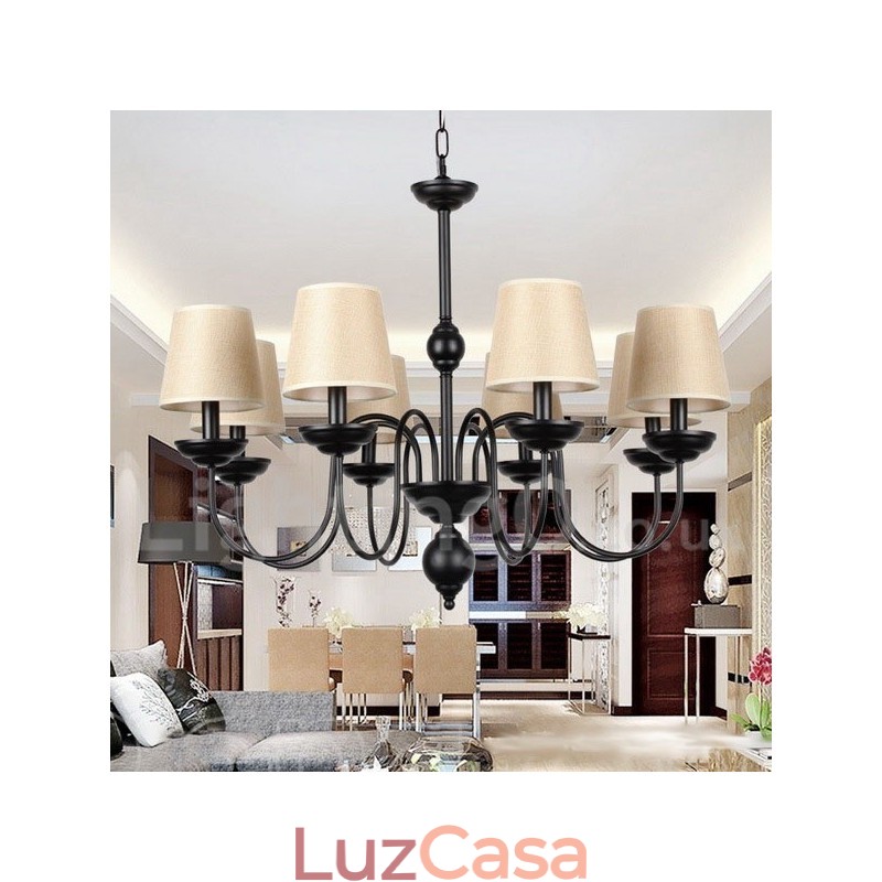 Lustre estilo vela contemporâneo retrô rústico de 8 luzes