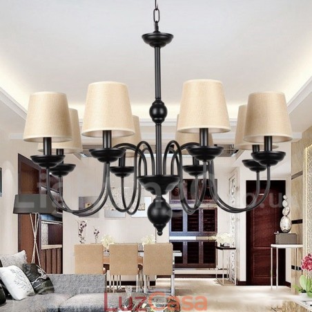 Lustre estilo vela contemporâneo retrô rústico de 8 luzes Lustre estilo vela contemporâneo retrô rústico de 8 luzes