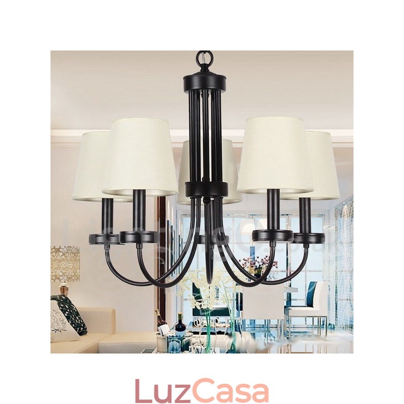 Lustre estilo vela preta contemporânea retrô de 5 luzes