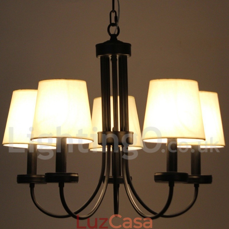 Lustre estilo vela preta contemporânea retrô de 5 luzes
