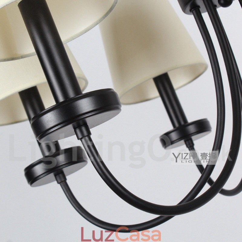 Lustre estilo vela preta contemporânea retrô de 5 luzes
