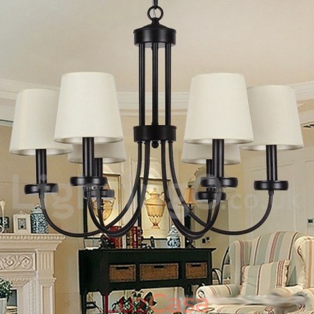 Lustre estilo vela preta contemporânea retrô de 6 luzes Lustre estilo vela preta contemporânea retrô de 6 luzes