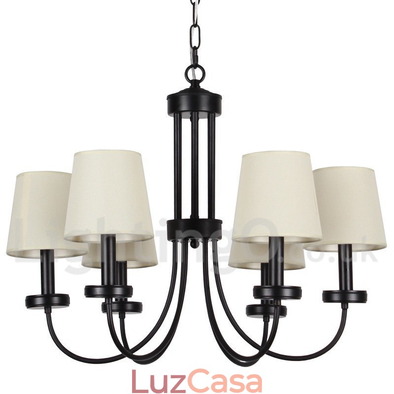 Lustre estilo vela preta contemporânea retrô de 6 luzes