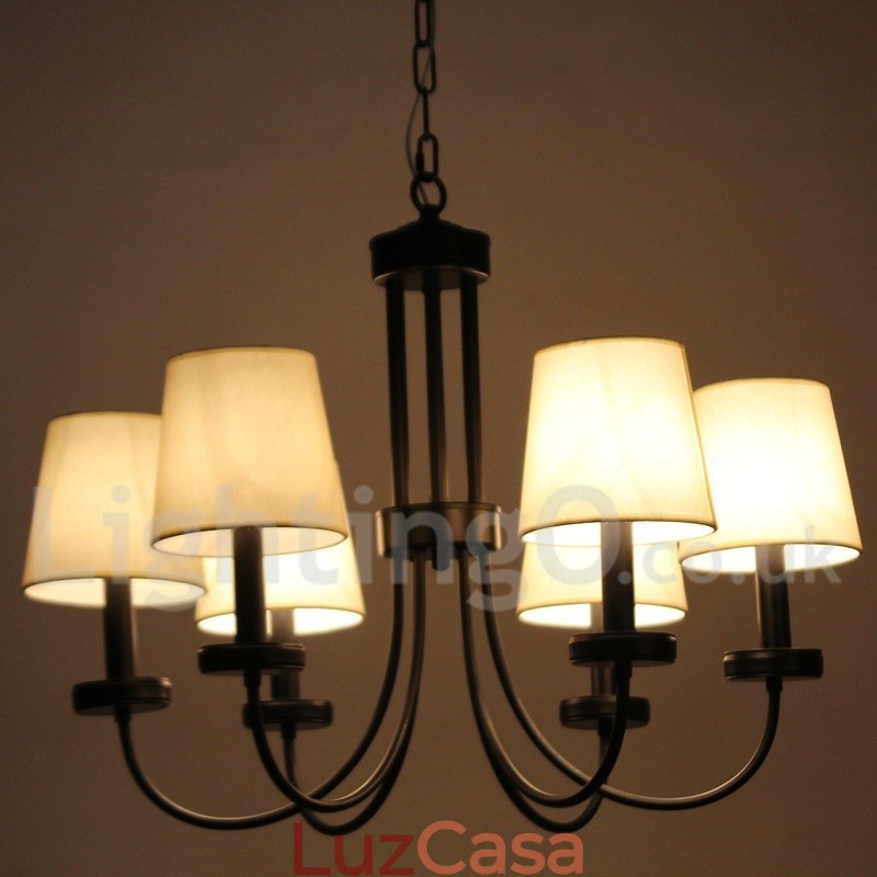 Lustre estilo vela preta contemporânea retrô de 6 luzes