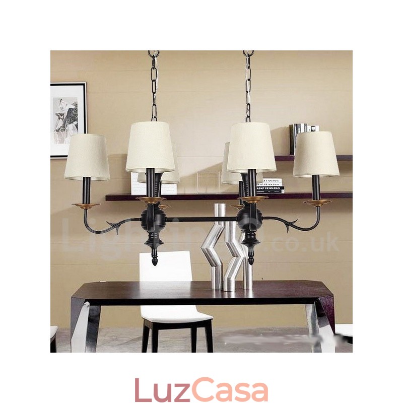 Lustre estilo vela preta retrô rústica de 6 luzes