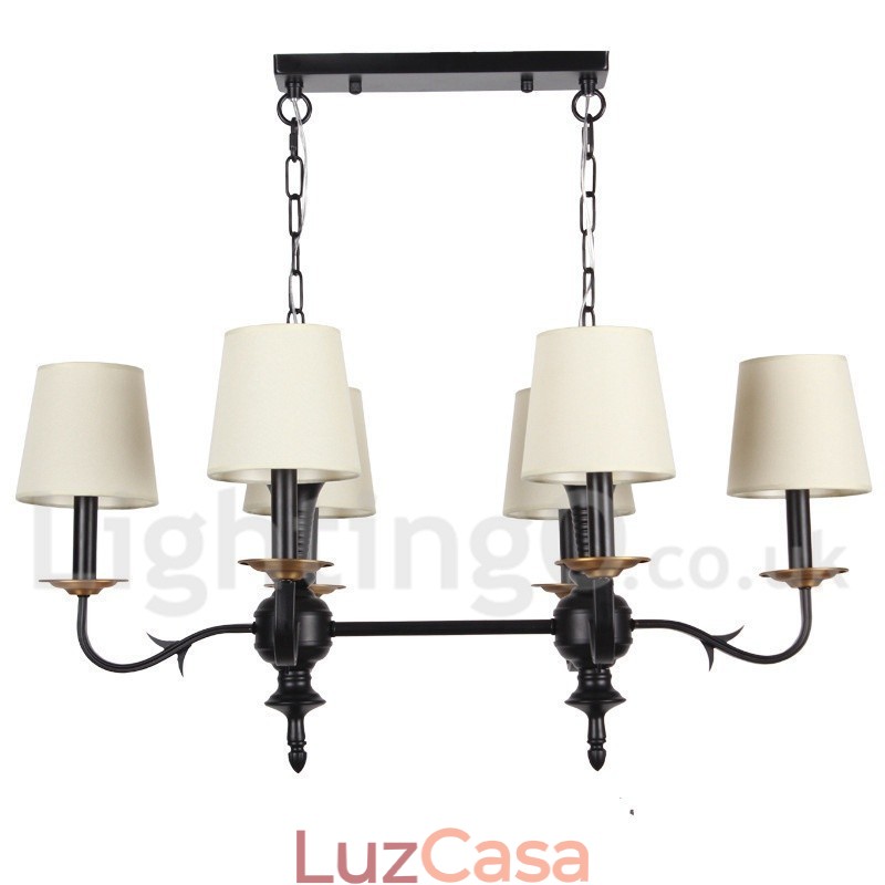 Lustre estilo vela preta retrô rústica de 6 luzes