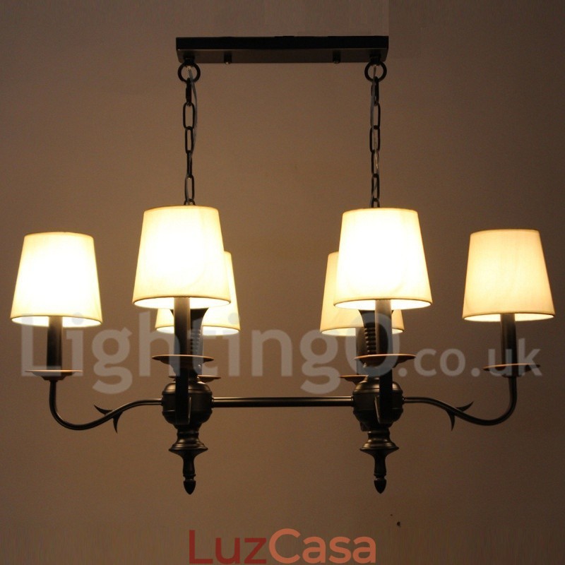 Lustre estilo vela preta retrô rústica de 6 luzes