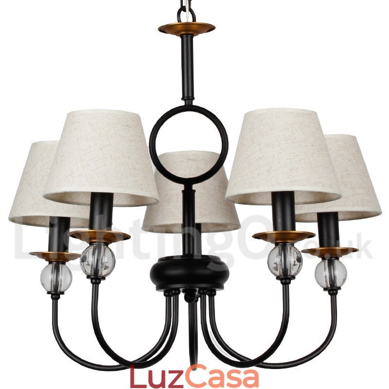 Lustre estilo vela contemporâneo estilo mediterrâneo retrô preto rústico de 5 luzes