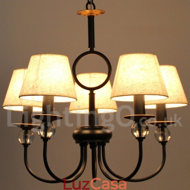 Lustre estilo vela contemporâneo estilo mediterrâneo retrô preto rústico de 5 luzes