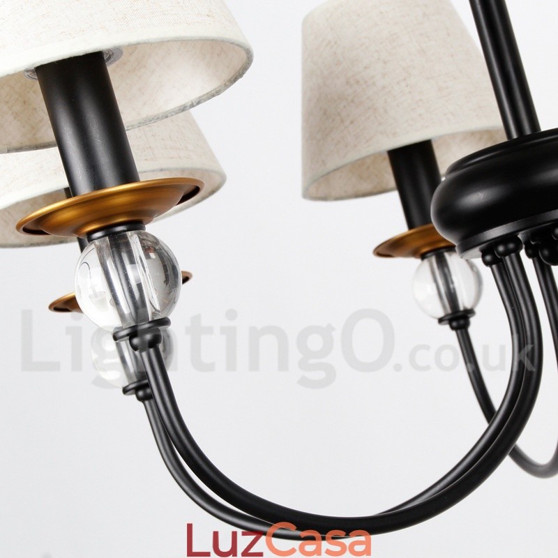 Lustre estilo vela contemporâneo estilo mediterrâneo retrô preto rústico de 5 luzes