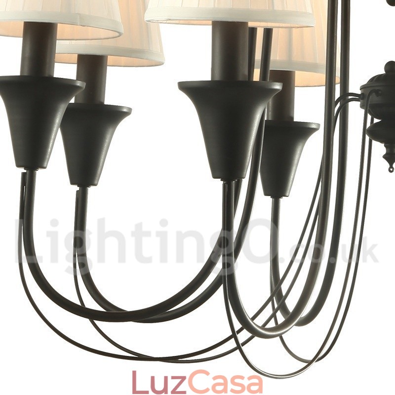Lustre estilo vela retrô preto de 8 luzes