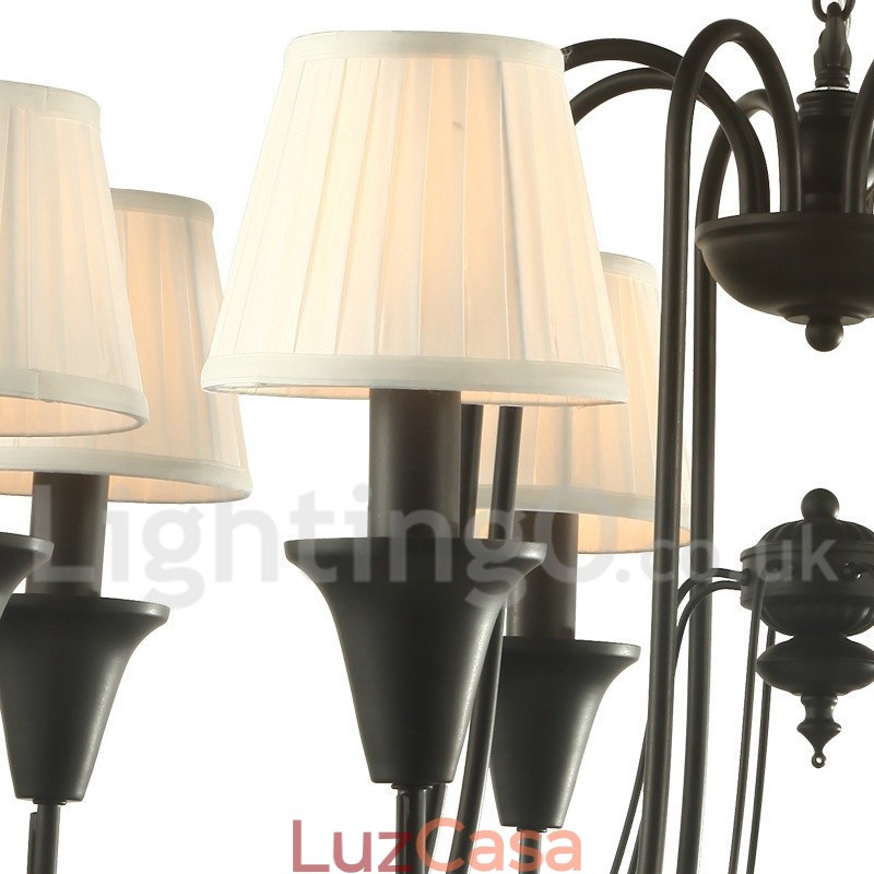 Lustre estilo vela retrô preto de 8 luzes