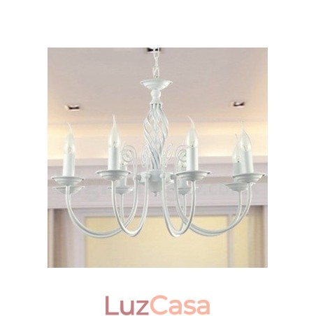 Lustre estilo vela branca retrô contemporânea de 8 luzes Lustre estilo vela branca retrô contemporânea de 8 luzes