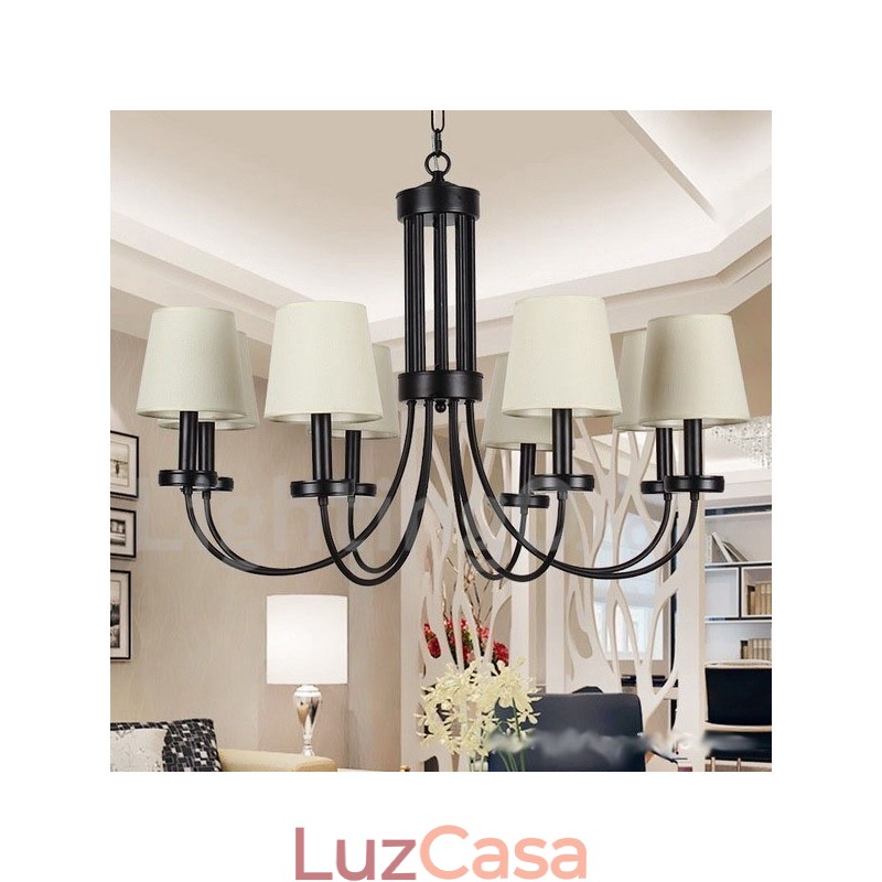 Lustre estilo vela preta contemporânea retrô de 8 luzes
