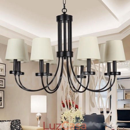 Lustre estilo vela preta contemporânea retrô de 8 luzes Lustre estilo vela preta contemporânea retrô de 8 luzes