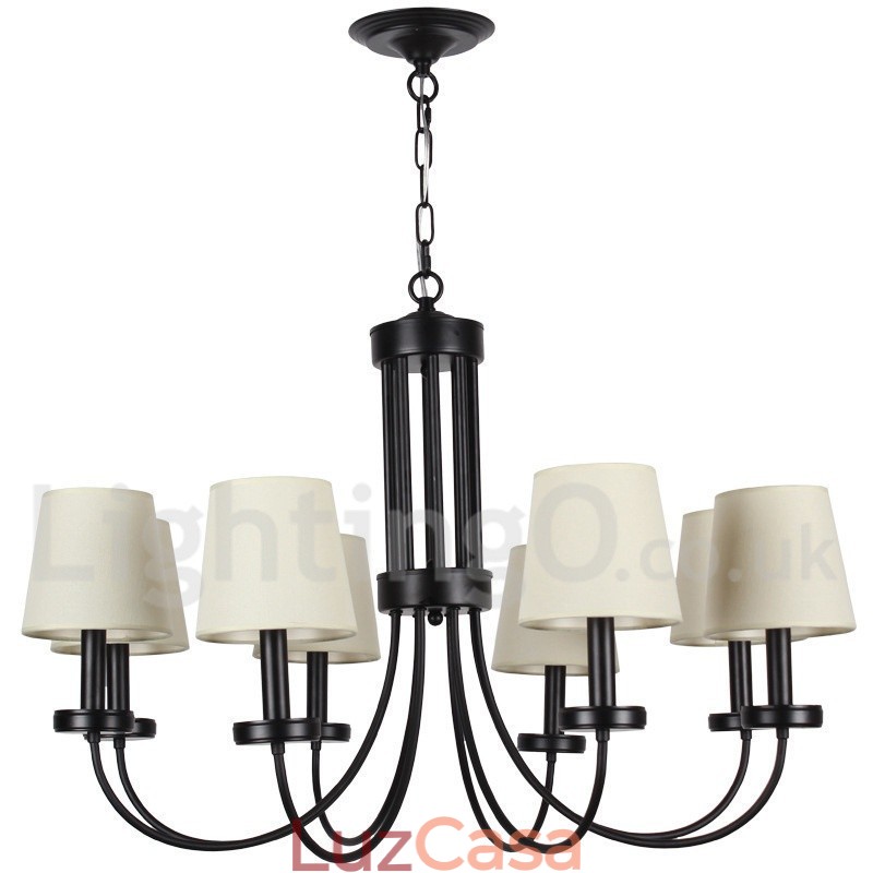 Lustre estilo vela preta contemporânea retrô de 8 luzes