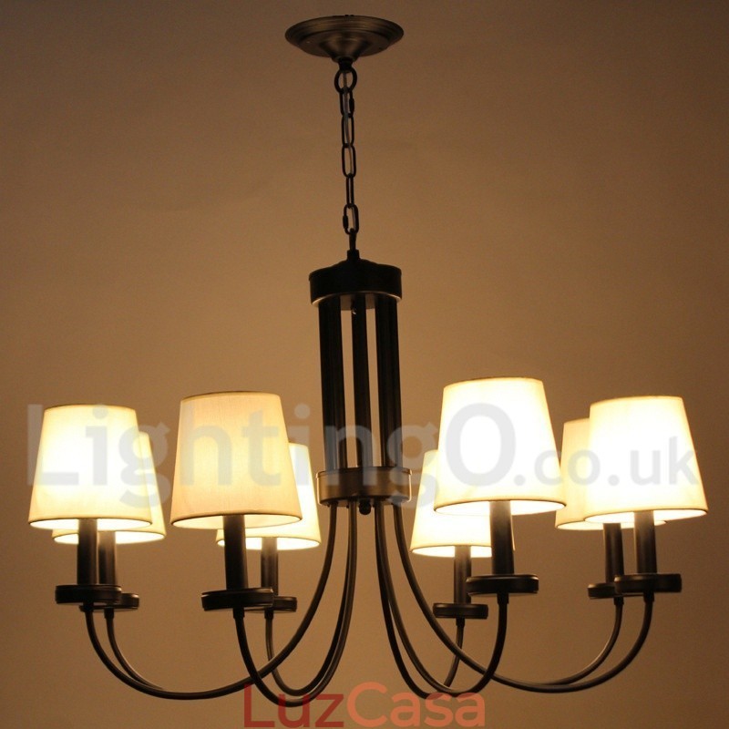 Lustre estilo vela preta contemporânea retrô de 8 luzes