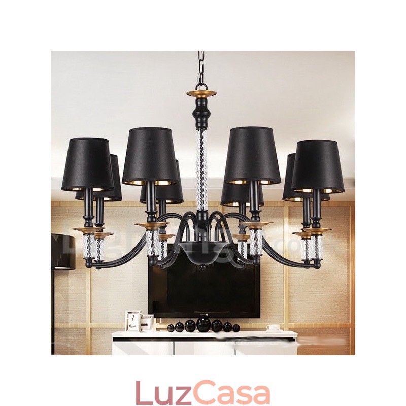 Lustre estilo vela retrô preto de 8 luzes