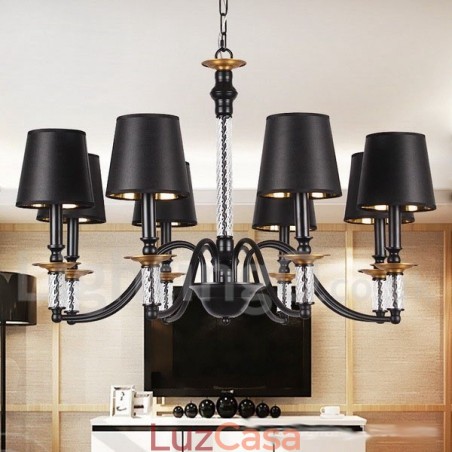 Lustre estilo vela retrô preto de 8 luzes Lustre estilo vela retrô preto de 8 luzes