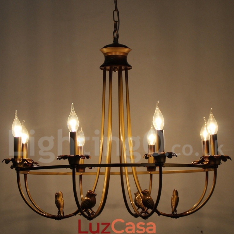 Lustre estilo vela retrô rústico de 8 luzes