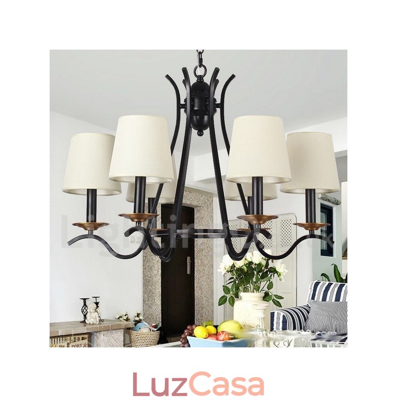 Lustre estilo vela contemporâneo retrô preto de 6 luzes