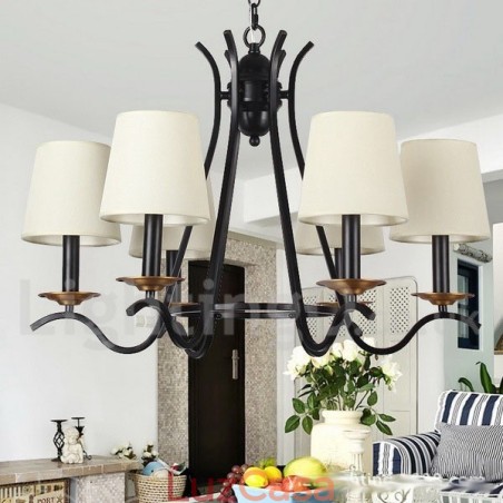 Lustre estilo vela contemporâneo retrô preto de 6 luzes Lustre estilo vela contemporâneo retrô preto de 6 luzes
