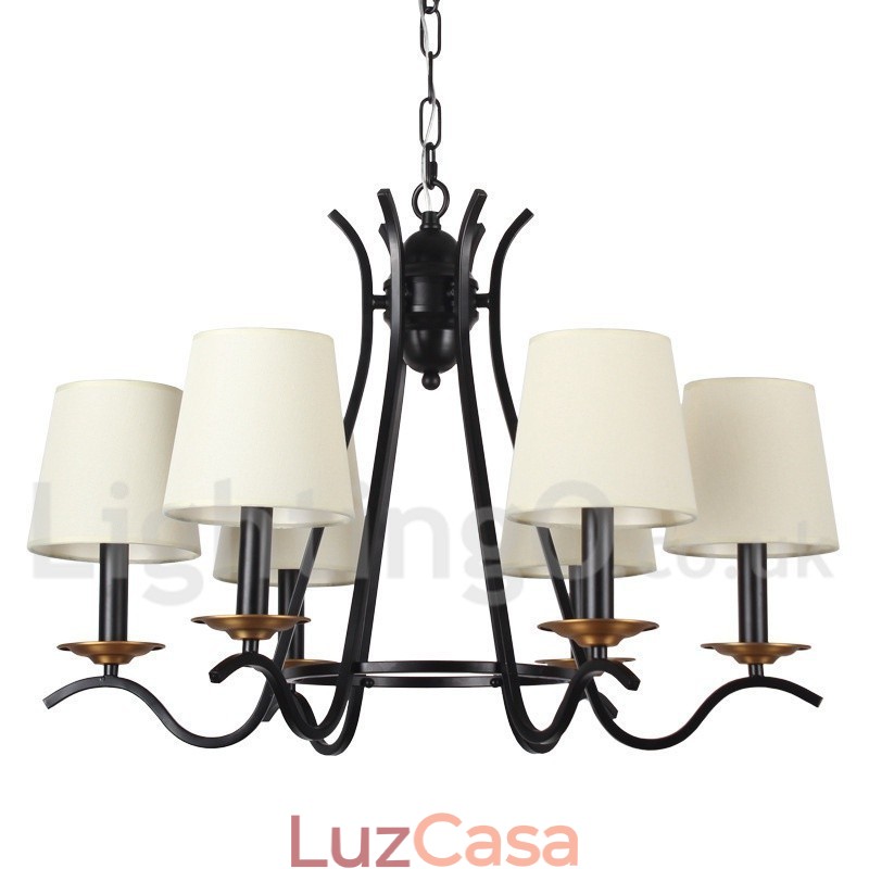 Lustre estilo vela contemporâneo retrô preto de 6 luzes