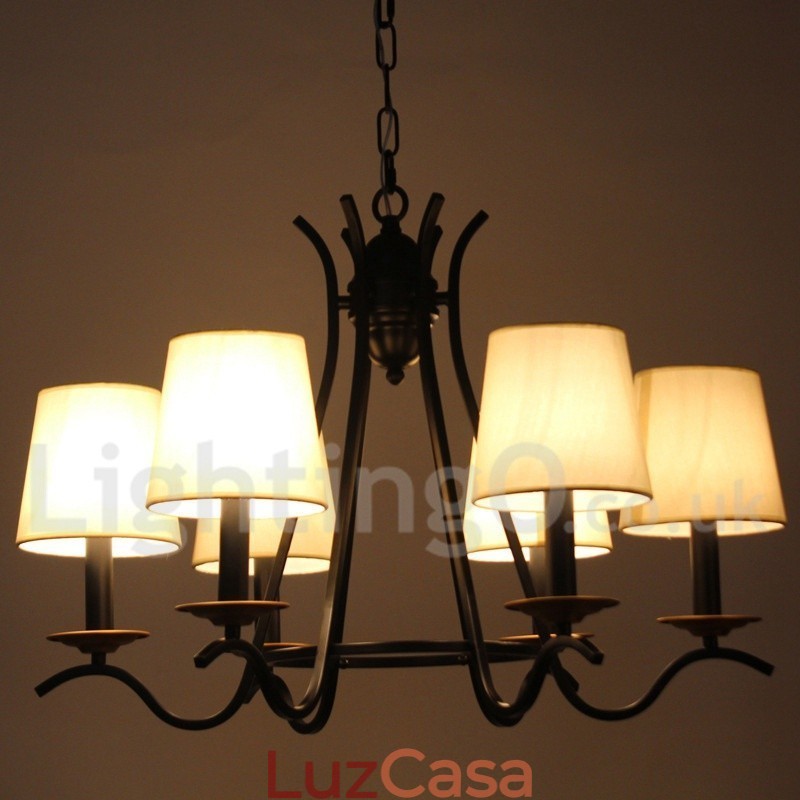 Lustre estilo vela contemporâneo retrô preto de 6 luzes