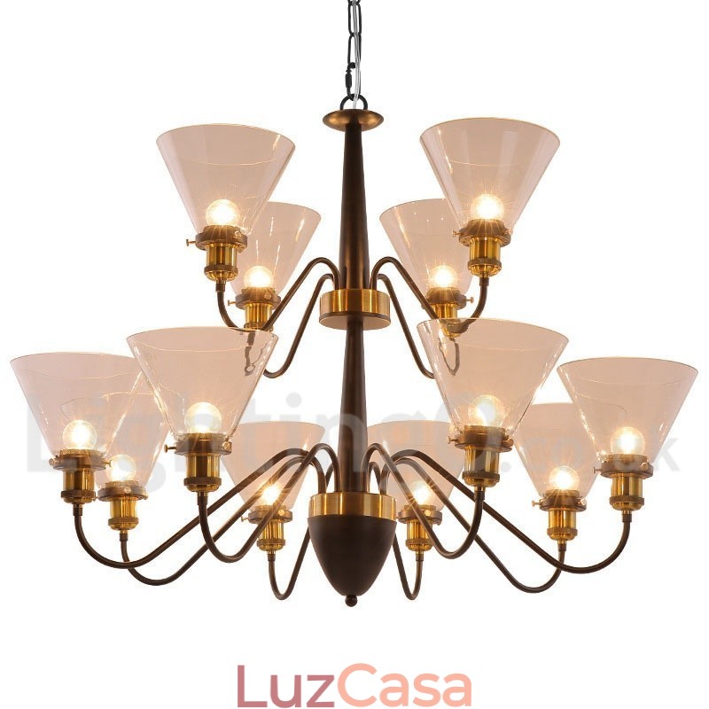 Lustre grande estilo vela 12 luzes rústicas retrô pretas 2 camadas