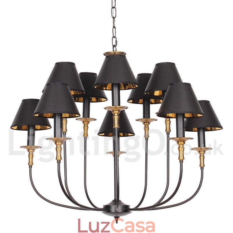 Lustre grande estilo vela retrô preto de 2 níveis