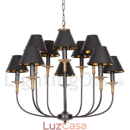 Lustre grande estilo vela retrô preto de 2 níveis Lustre grande estilo vela retrô preto de 2 níveis