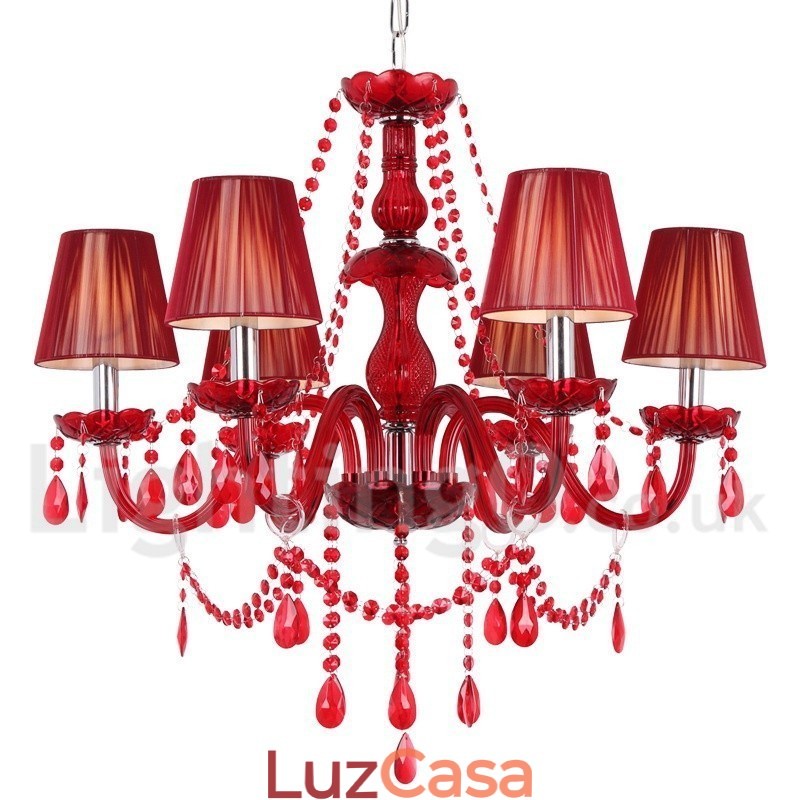Lustre estilo vela de cristal K9 vermelho de 6 luzes