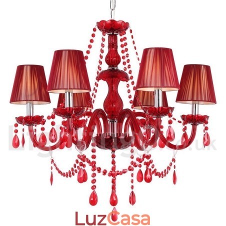 Lustre estilo vela de cristal K9 vermelho de 6 luzes Lustre estilo vela de cristal K9 vermelho de 6 luzes