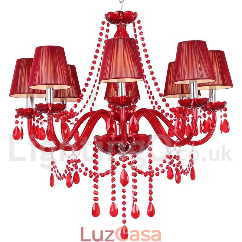 Lustre estilo vela de cristal K9 vermelho de 8 luzes
